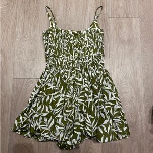 Anthropologie Green and White Leaf Print Dress
